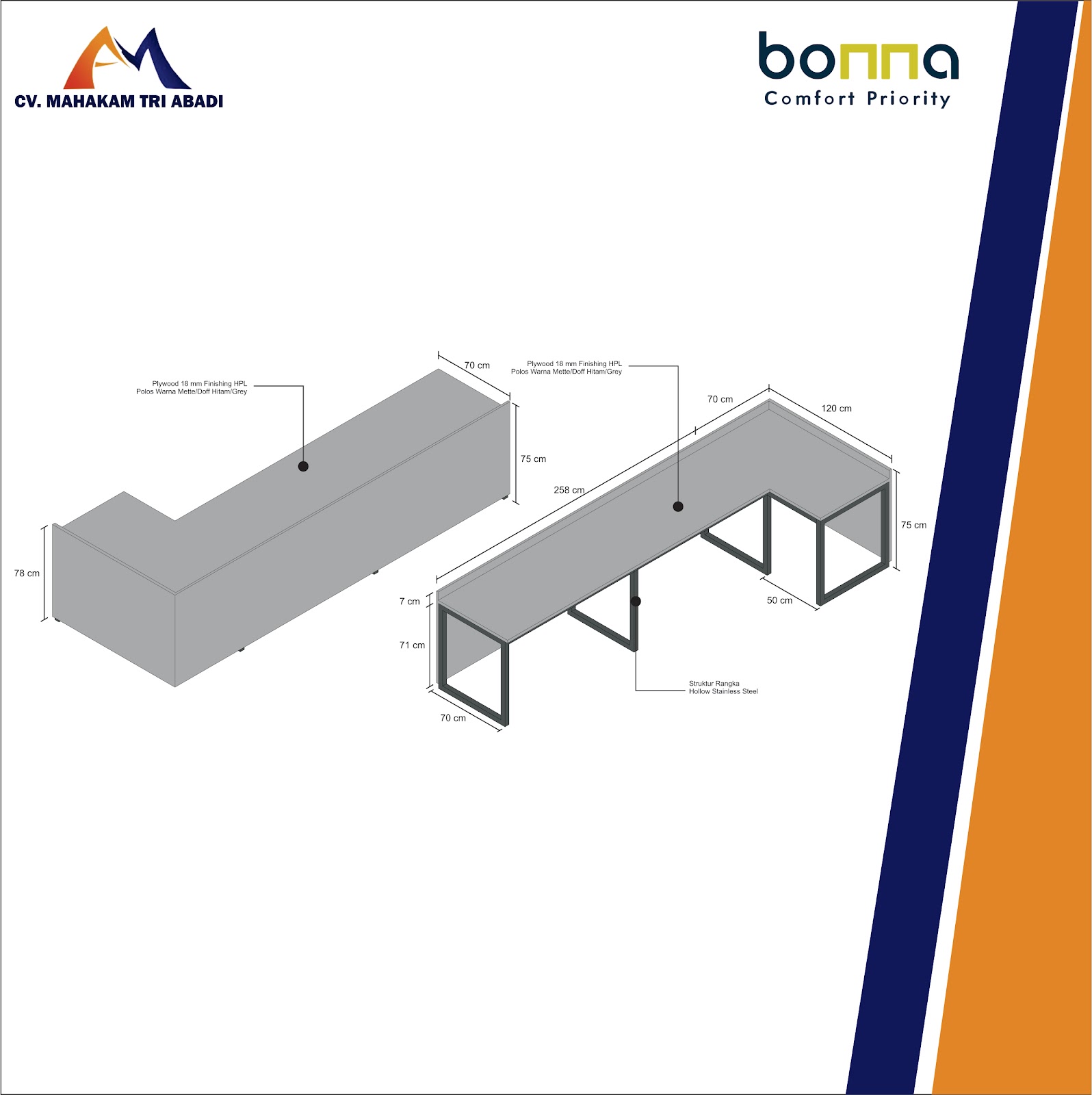Bestari Bonna T017 Meja Letter L